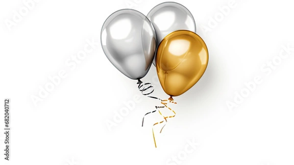 Fototapeta Three New Years eve golden and silver balloons isolated on white