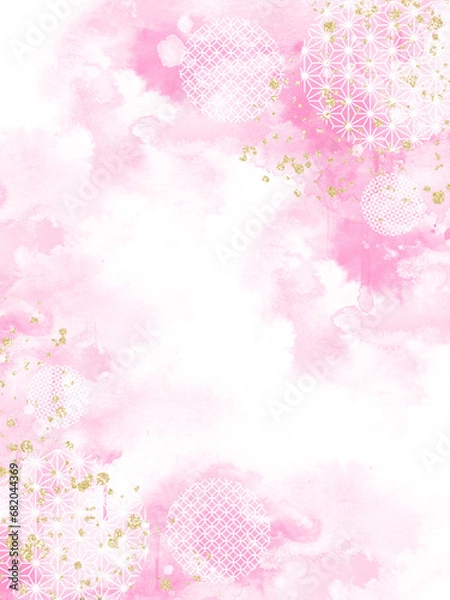Obraz キラキラの和柄背景ピンク