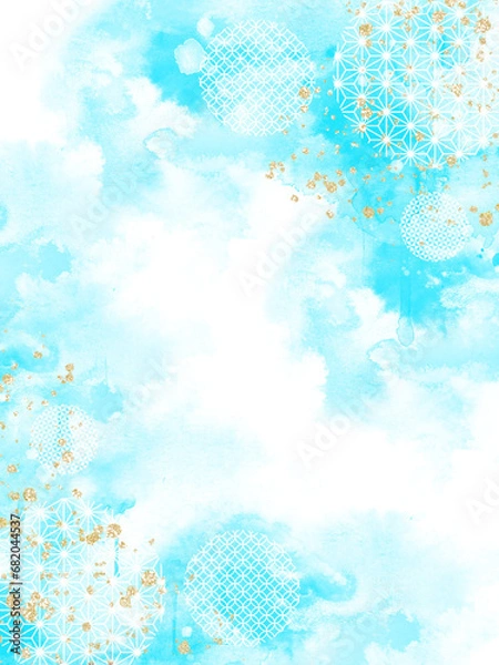 Obraz キラキラの和柄背景水色