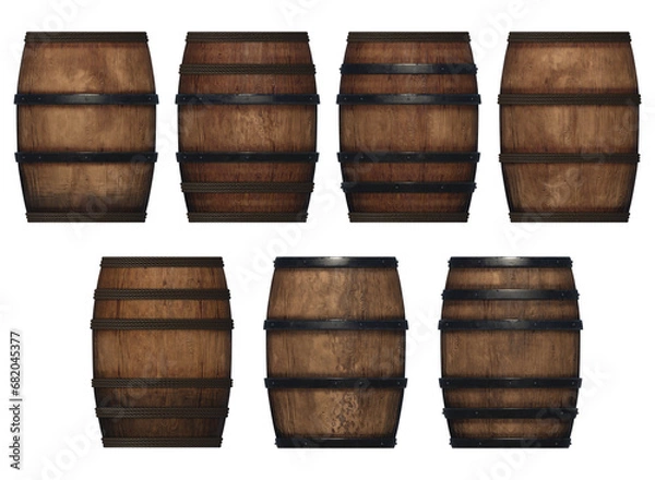 Fototapeta wooden barrel collection isolated 3d render