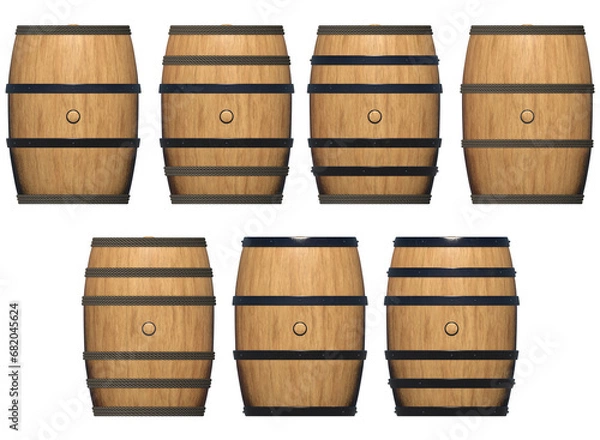Fototapeta wooden barrel collection isolated 3d render