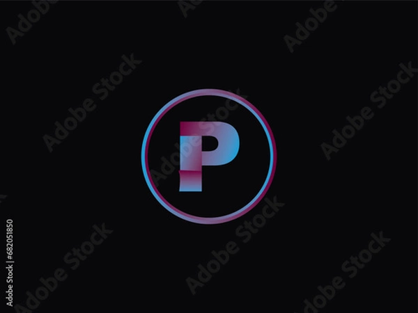 Fototapeta Typography P Logo Art, Initial p Circle Purple Color Logo With Black Background Design