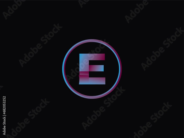 Fototapeta Typography E Logo Art, Initial e Circle Purple Color Logo With Black Background Design
