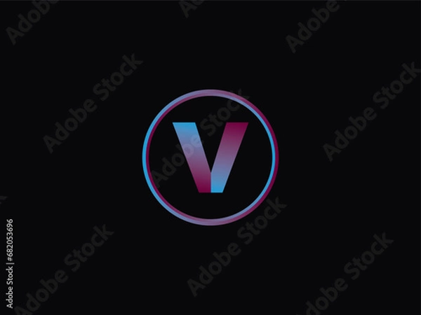 Fototapeta Typography V Logo Art, Initial v Circle Purple Color Logo With Black Background Design