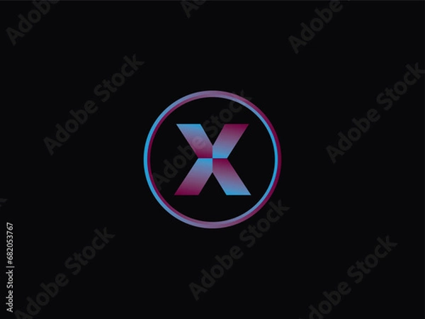 Fototapeta Typography X Logo Art, Initial x Circle Purple Color Logo With Black Background Design