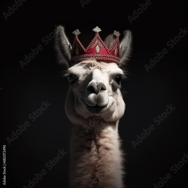 Fototapeta Portrait of a majestic Llama with a crown
