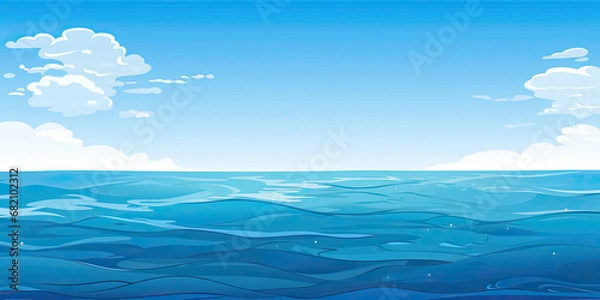 Fototapeta Cartoon anime style ocean sea graphic resource illustration calm waters blue skies background, generated ai