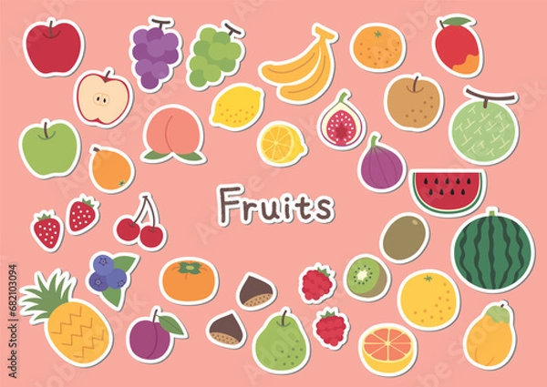 Obraz シンプルなフルーツのイラストセット