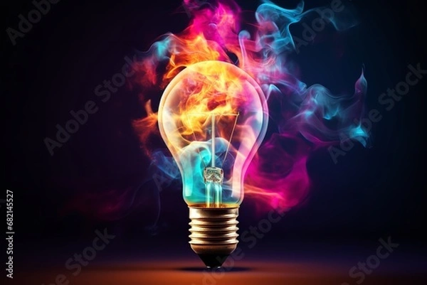 Obraz a lightbulb with colorful smoke coming out of it is a vibrant and evocative symbol of the power of creativity and imagination to inspire and uplift.