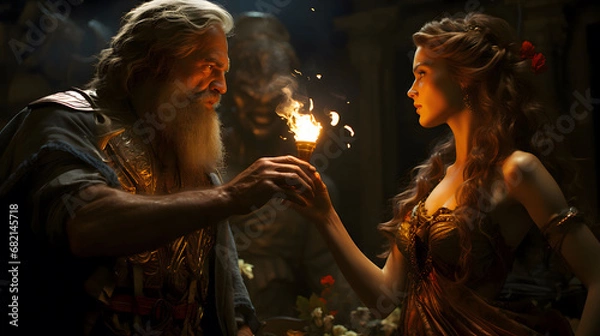 Fototapeta 유부녀 레다에게 접근하는 제우스