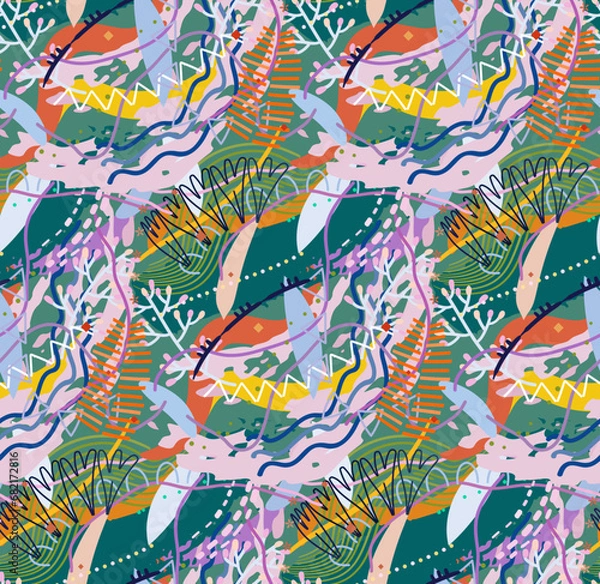 Fototapeta colorful abstract doodle vector seamless pattern