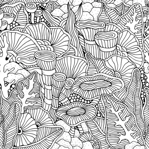 Fototapeta Seamless pattern. Stressrelief, ethnic abstract background. Hand-drawn, floral, retro, doodle, vector, zentangle design element. Adult coloring book page. 