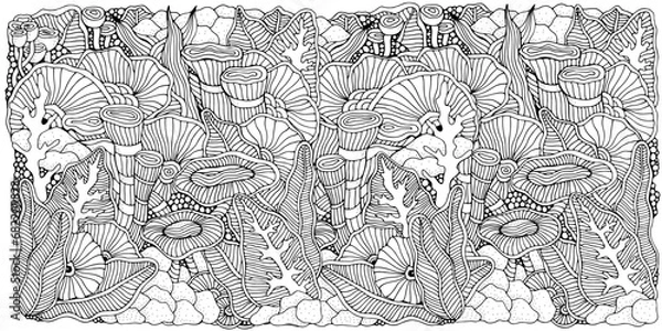 Fototapeta Stressrelief, horizontal ethnic abstract background. Hand-drawn, floral, retro, doodle, vector, zentangle design element. Adult coloring book page. 