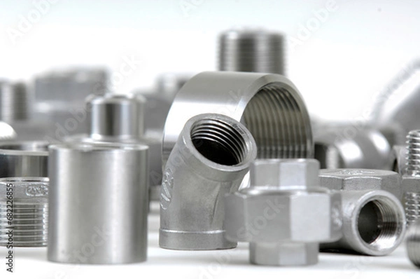 Obraz Rohrverbindungsstücke aus Metallrohren oder Rohrverbindungsstücke und Klempnerrohre auf weißem Hintergrund