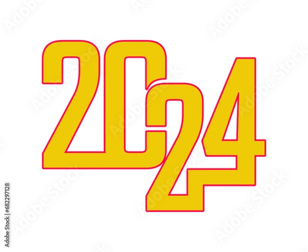 Fototapeta Happy New Year 2024 Holiday Abstract Yellow And Pink Graphic Design Vector Logo Symbol Illustration