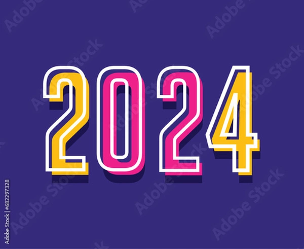 Fototapeta Happy New Year 2024 Holiday Abstract Multicolor Graphic Design Vector Logo Symbol Illustration With Purple Background