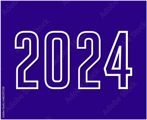 Fototapeta Happy New Year 2024 Holiday Abstract White Graphic Design Vector Logo Symbol Illustration With Blue Background