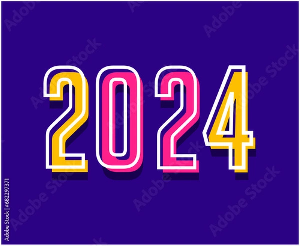 Fototapeta Happy New Year 2024 Holiday Abstract Multicolor Graphic Design Vector Logo Symbol Illustration With Purple Background
