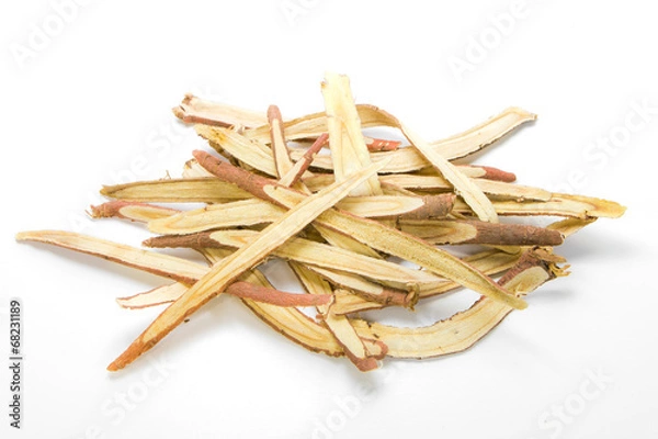 Obraz Slice liquorice roots on white background