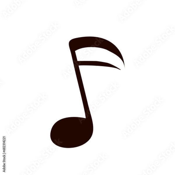Fototapeta Note 16 Black Icon isolated on White Background. Music sign. Flat or Cartoon Minimalistic style vector illustration. Design element for Sticker pack, Print, Web button. Classical symbol.