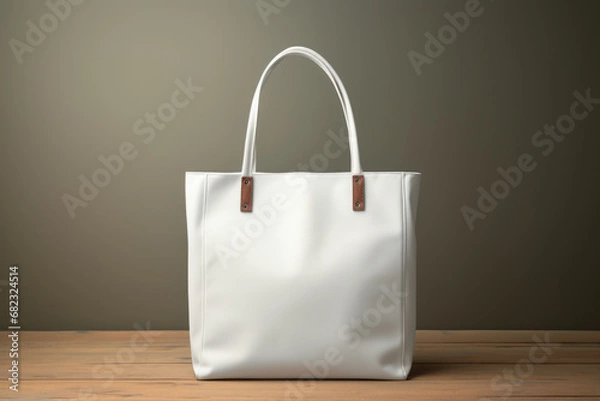 Fototapeta A white canvas tote bag against a neutral background, open to creative design ideas. Generative Ai.