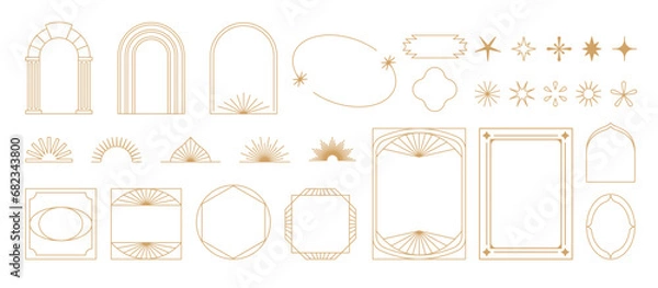 Fototapeta Vector set of design elements and illustrations in simple linear style - boho arch and border logo design elements and frames for social media stories and posts