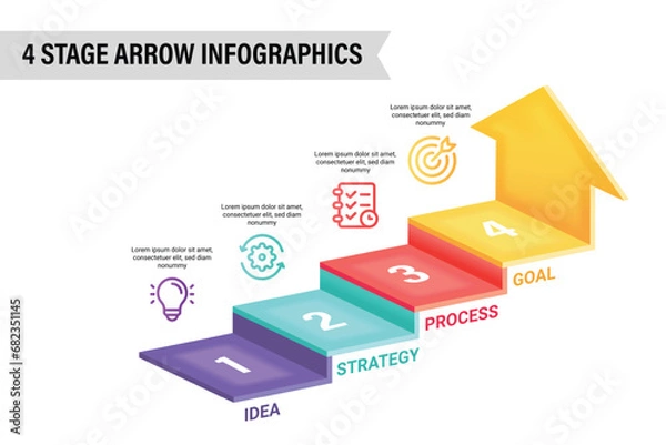Obraz 3D arrow infographic vector illustration. 4 steps business process concept.