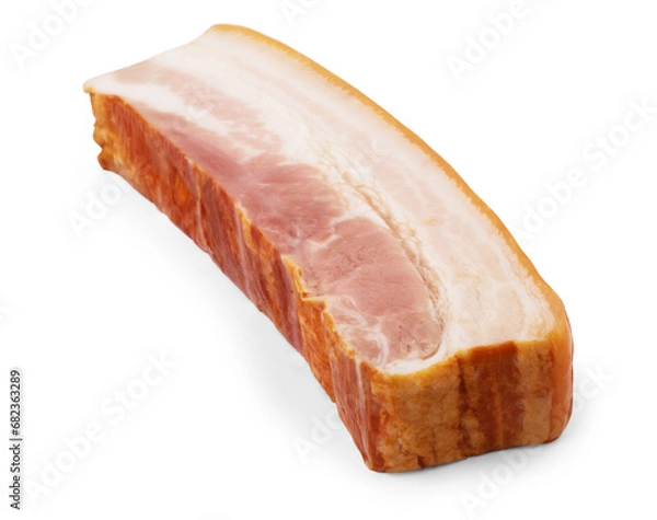 Fototapeta Smoked bacon strips, isolated on white background. Slices of smoked bacon isolated on white background.