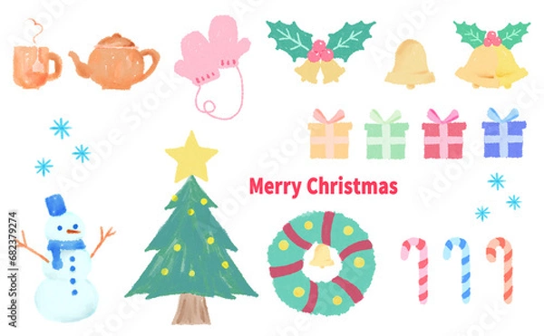 Fototapeta 水彩風のクリスマス関連のアイコンのセット