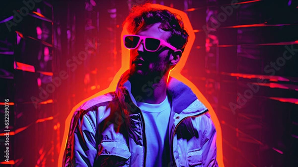 Fototapeta Man. Y2k neon glitch stickers glitch vaporwave nostalgia. Retro.