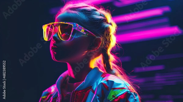 Obraz Child. Y2k neon glitch stickers glitch vaporwave nostalgia. Retro.

