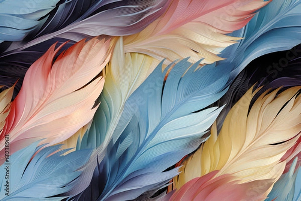 Obraz Colorful feathers, feather pattern in soft colors. Bright background. Generated by artificial intelligence
