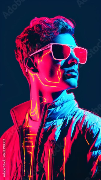 Obraz Man. Y2k neon glitch stickers glitch vaporwave nostalgia. Retro.