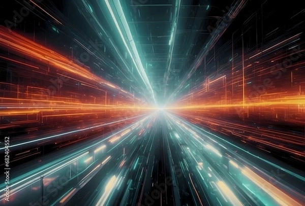 Fototapeta Abstract futuristic neon background Data Transfer technology concept, futuristic cyberspace background.