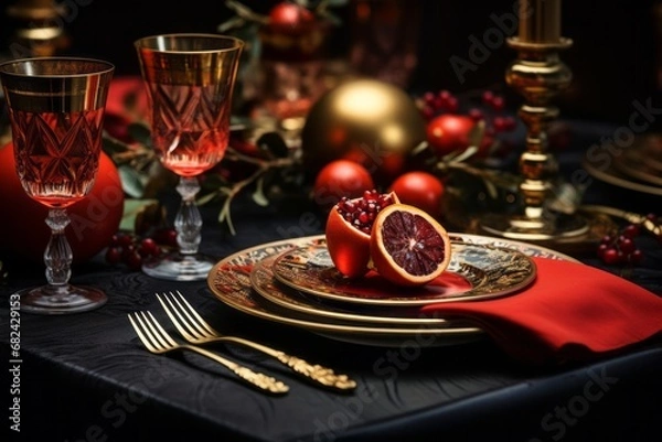 Fototapeta A Vibrant Fruit Salad Adorning a Tastefully Set Table