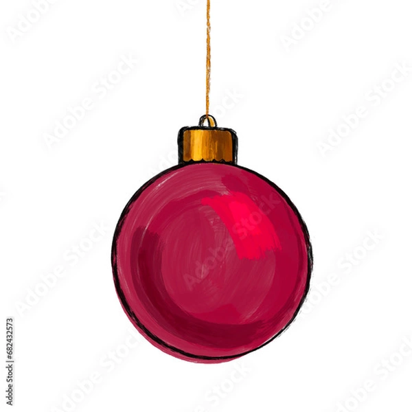Fototapeta Christmas tree toy, bright solid pink ball. Isolated object on a white background. Design element of a New Year's sale banner, print, postcard, invitation