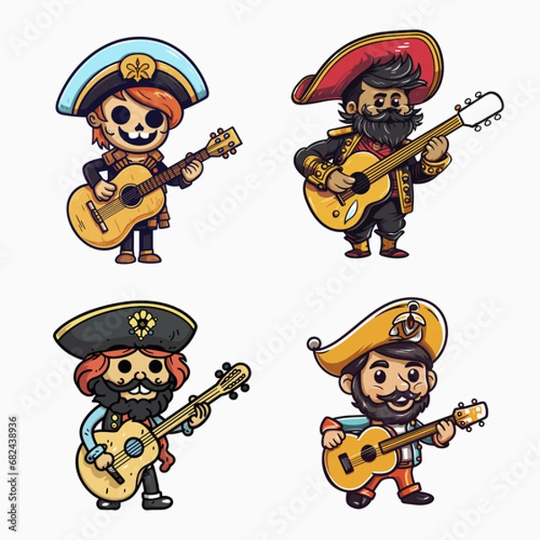 Fototapeta Set of Pirate Characters with Guitars