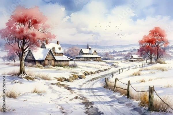 Fototapeta Winter Farm Scenes - Generative AI