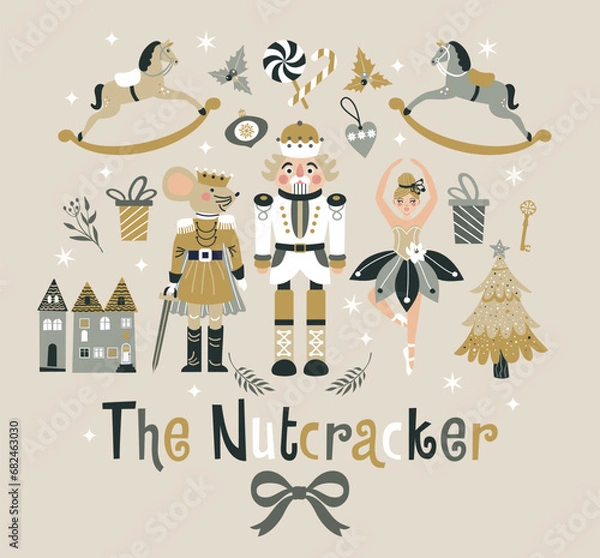 Fototapeta Christmas Nutcrackers Vector Illustration on Light Background. Postcard. New Year illustration.