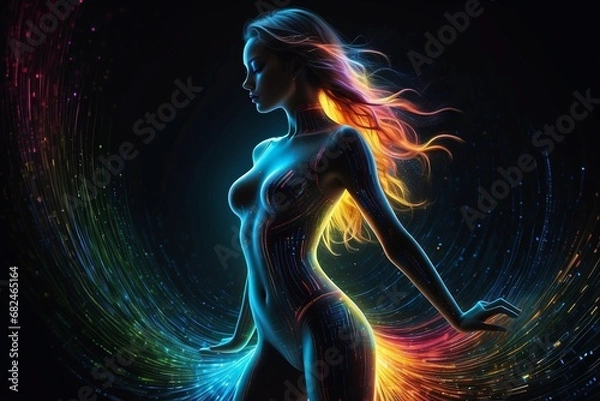 Fototapeta Digital Harmony: Woman in a Vibrant Technological Synthesis