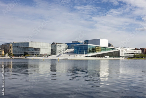 Fototapeta Modern architecture in Bjørvika - Opera house in Oslo,Norway,Scandinavia,Europe