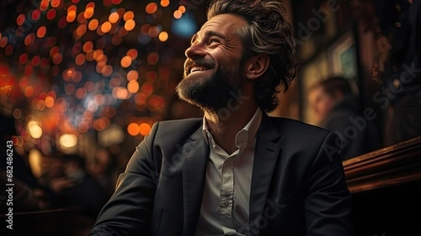 Fototapeta Optimistic Businessman Observing Stock Market Growth and Economic Revival for Business Potential
