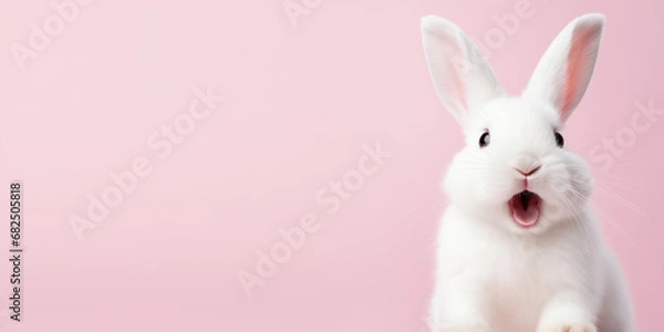 Fototapeta Cute Easter Bunny Pet Rabbit With Copy Space For Easter Background, Isolated White Bunny Background, Pastel Colors, Easter Celebration