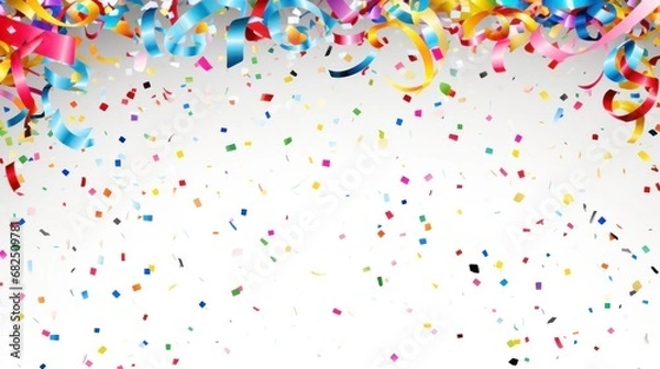 Fototapeta  flurry of confetti fills the frame in this photo, with a carnival-inspired background