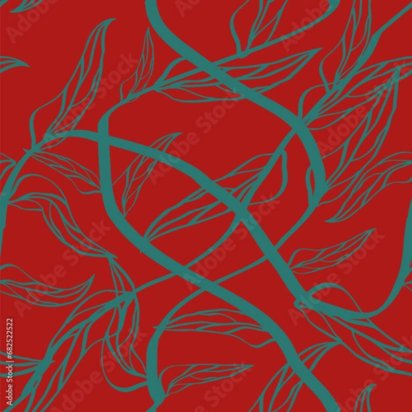 Fototapeta Spring botanical print. Vector retro floral seamless pattern. Seamless pattern abstract leaf. 