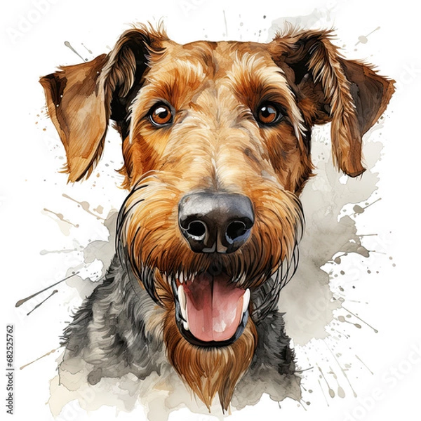 Obraz watercolor Airedale Terrier clipart, Generative Ai