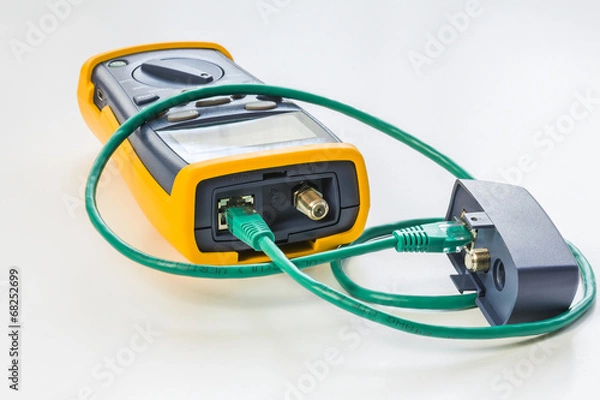 Obraz network tester with green RJ45 cable 5e connected for testing
