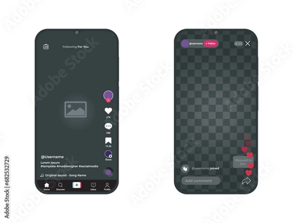 Fototapeta Social media realistic mockup vector layout template stock illustration  tiktok screen
