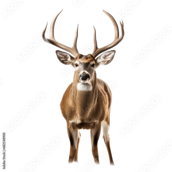 Fototapeta  a Whitetail deer portrait,  front view in an isolated and transparent PNG in a Wildlife-themed, photorealistic illustration. Generative ai