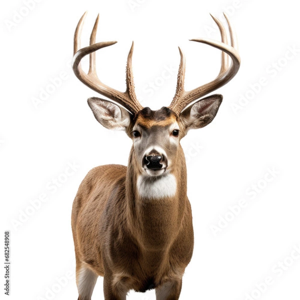 Fototapeta a Whitetail deer portrait,  front view in an isolated and transparent PNG in a Wildlife-themed, photorealistic illustration. Generative ai
